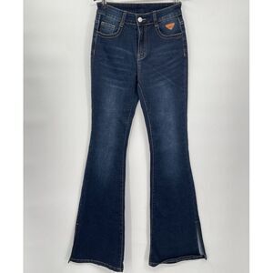Shein Size S Flare Jeans Womens Dark‎ Wash High Rise Side Slit Hem Denim